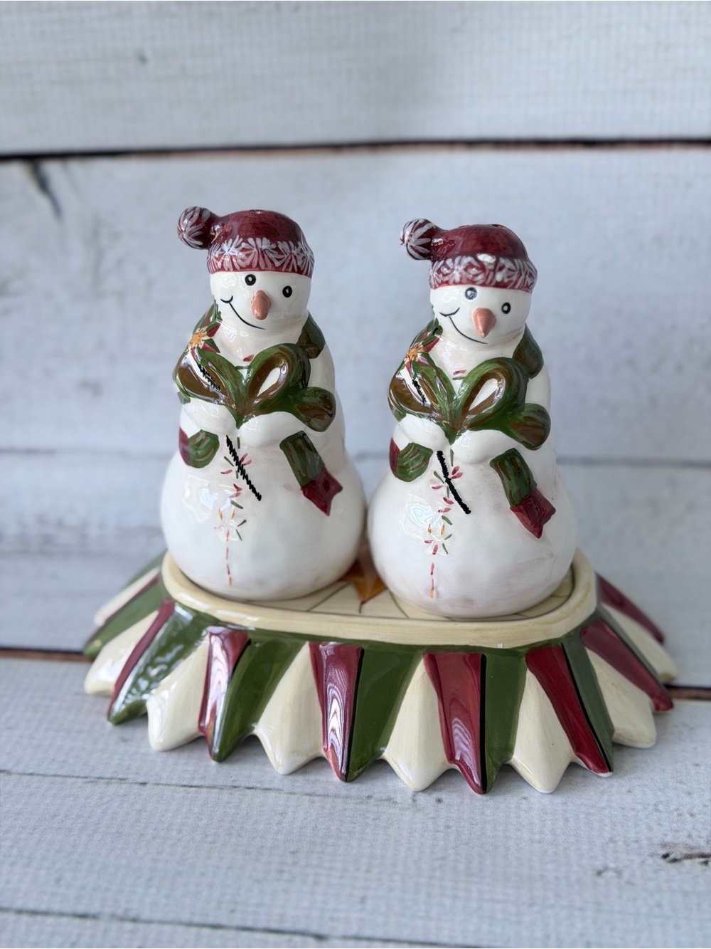 Holiday Snowman Salt and Pepper Shaker Set - Red & Green